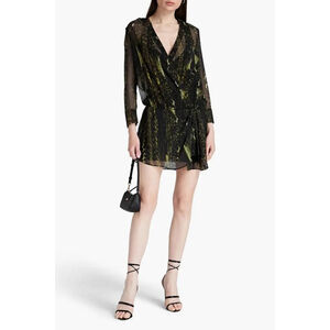 Women's IRO PARIS Snake-Print Chiffon Mini Dress Black Chartreuse